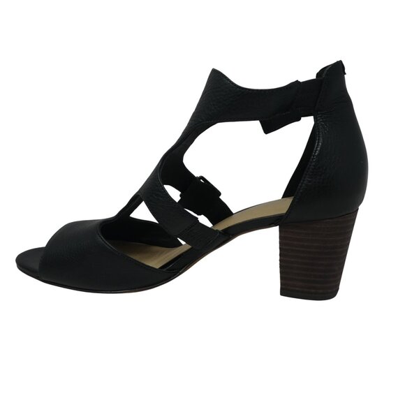 Clarks Deloria Kay Black Leather Open Toe Ankle Strap Heeled Sandals - Picture 3 of 13